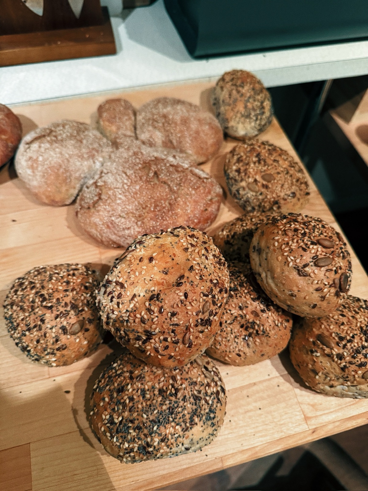 A selection of rustic loaves and seeded bread rolls