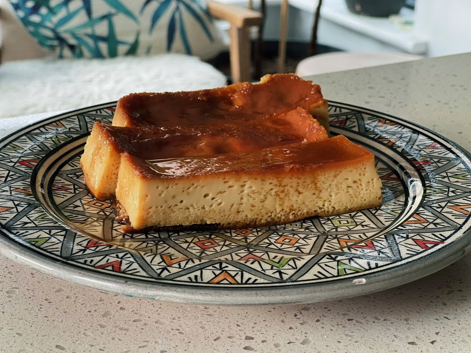 Caramel-topped dessert, view 1