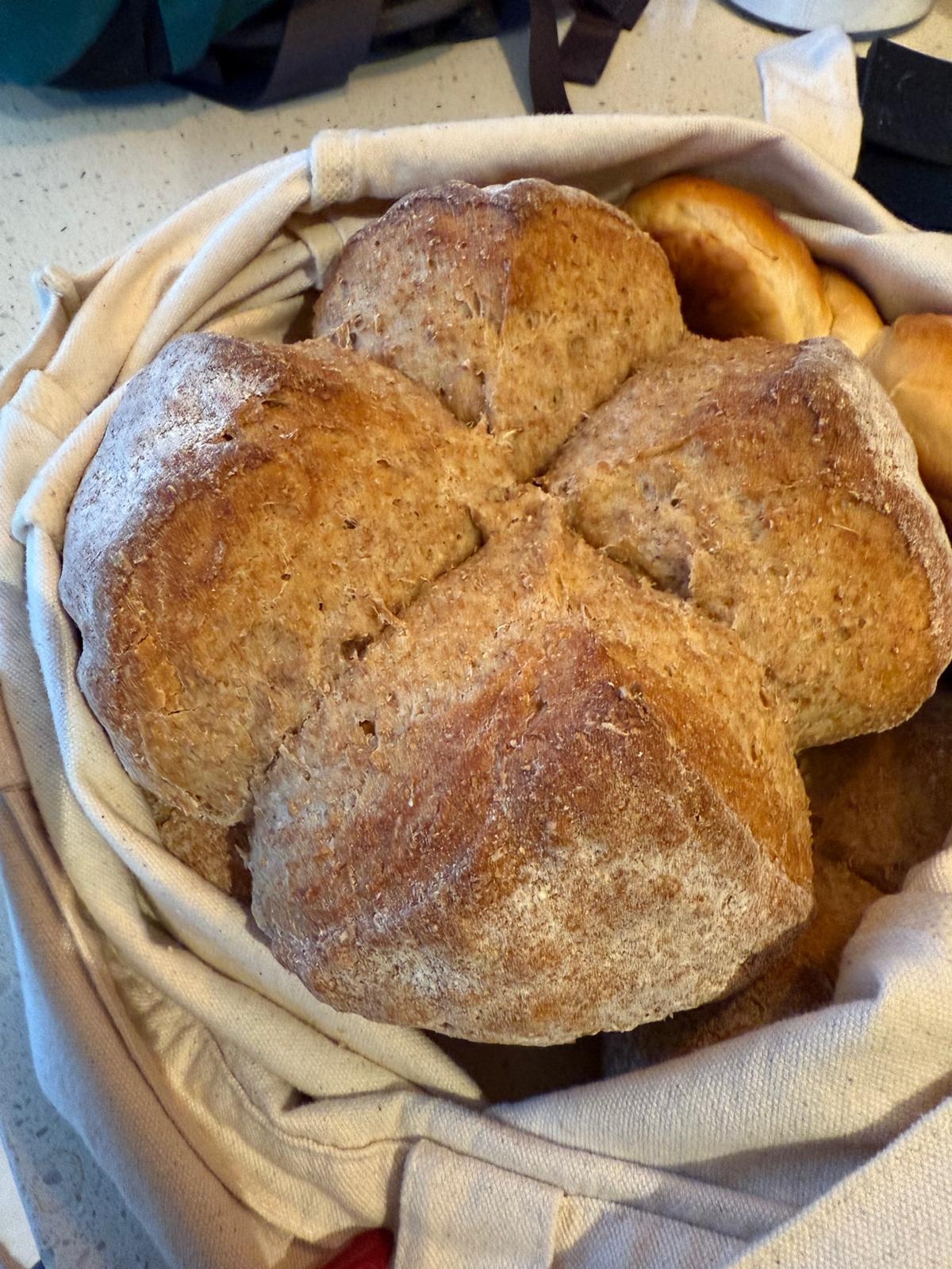 Irish soda bread in a cloth-lined basket